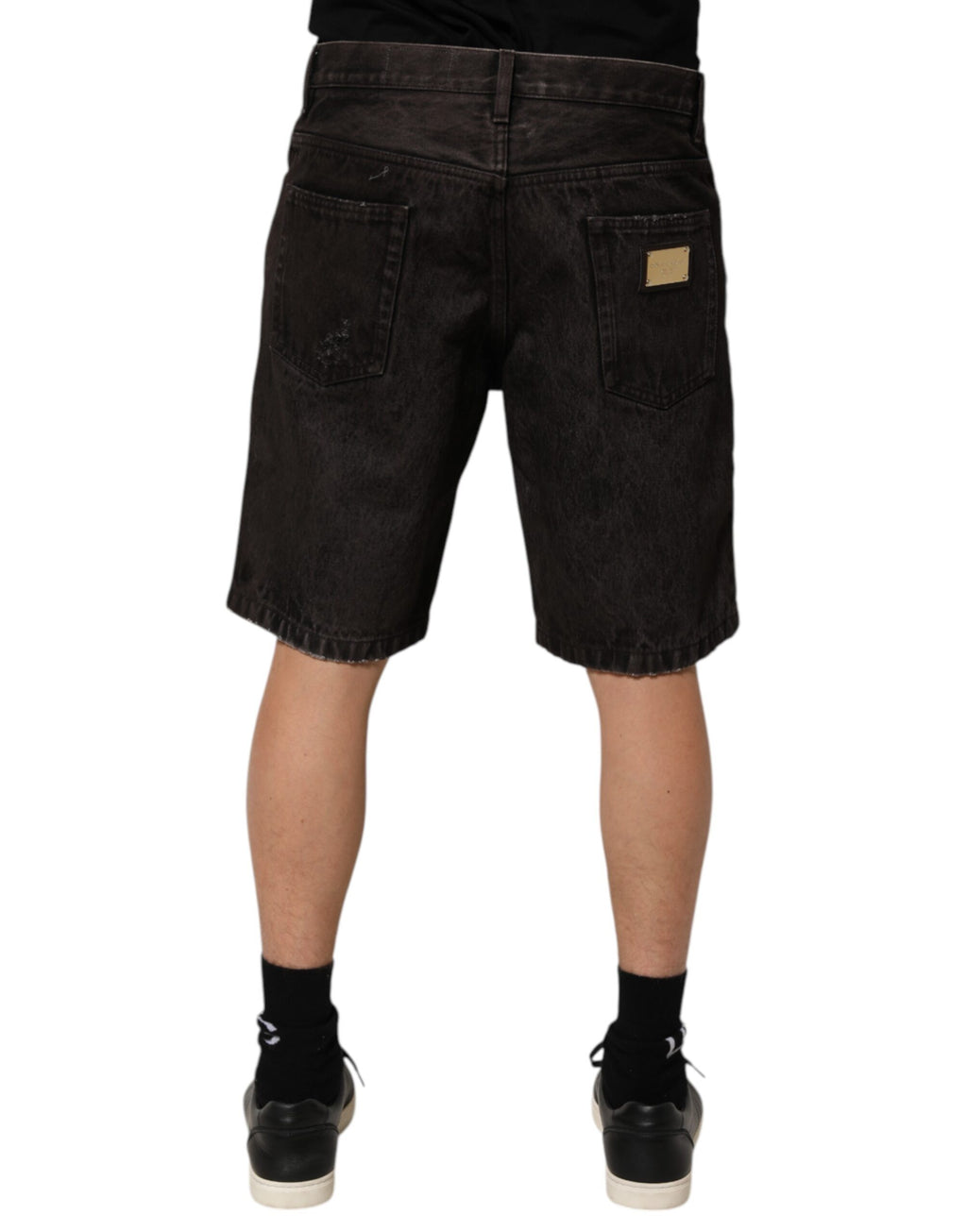 Dolce & Gabbana Black Cotton Tattered Denim Men's Bermuda Shorts