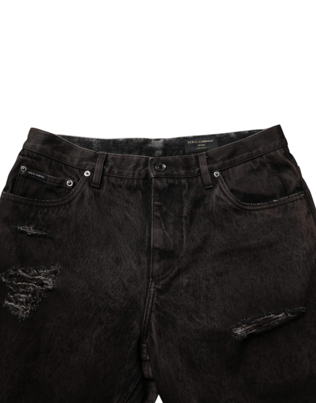 Dolce & Gabbana Black Cotton Tattered Denim Men's Bermuda Shorts