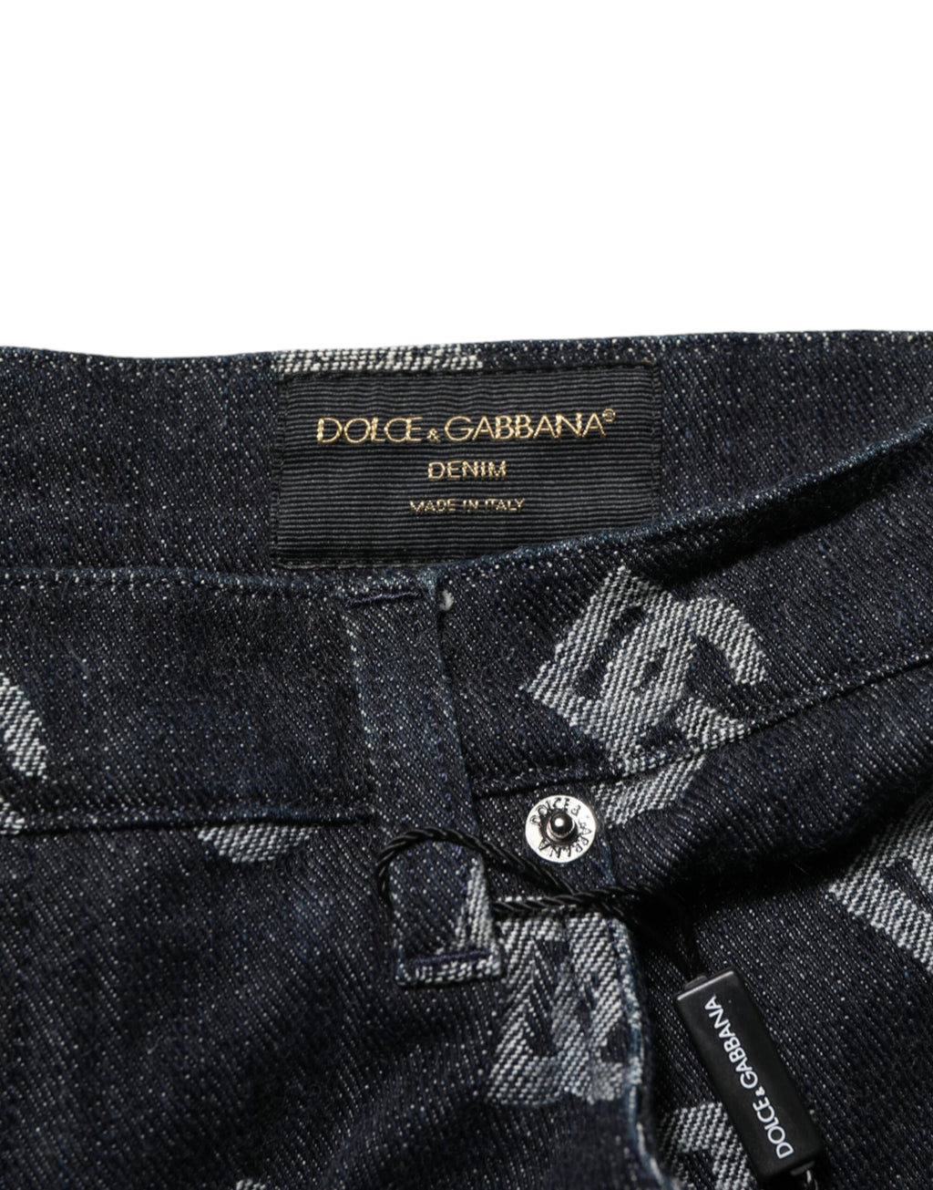 Dolce & Gabbana Black Monogram Denim Cargo Men's Bermuda Shorts