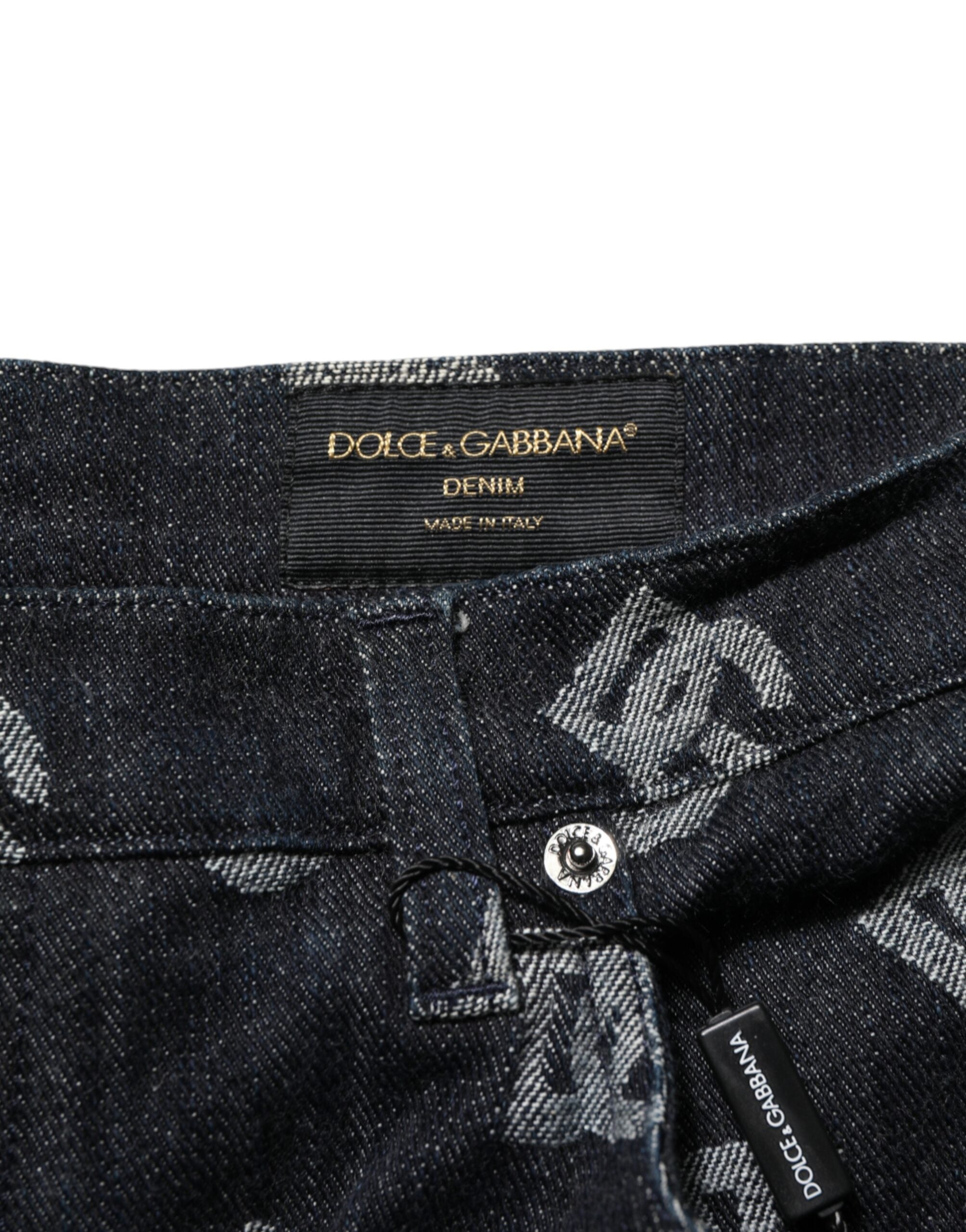 Dolce & Gabbana Black Monogram Denim Cargo Men's Bermuda Shorts