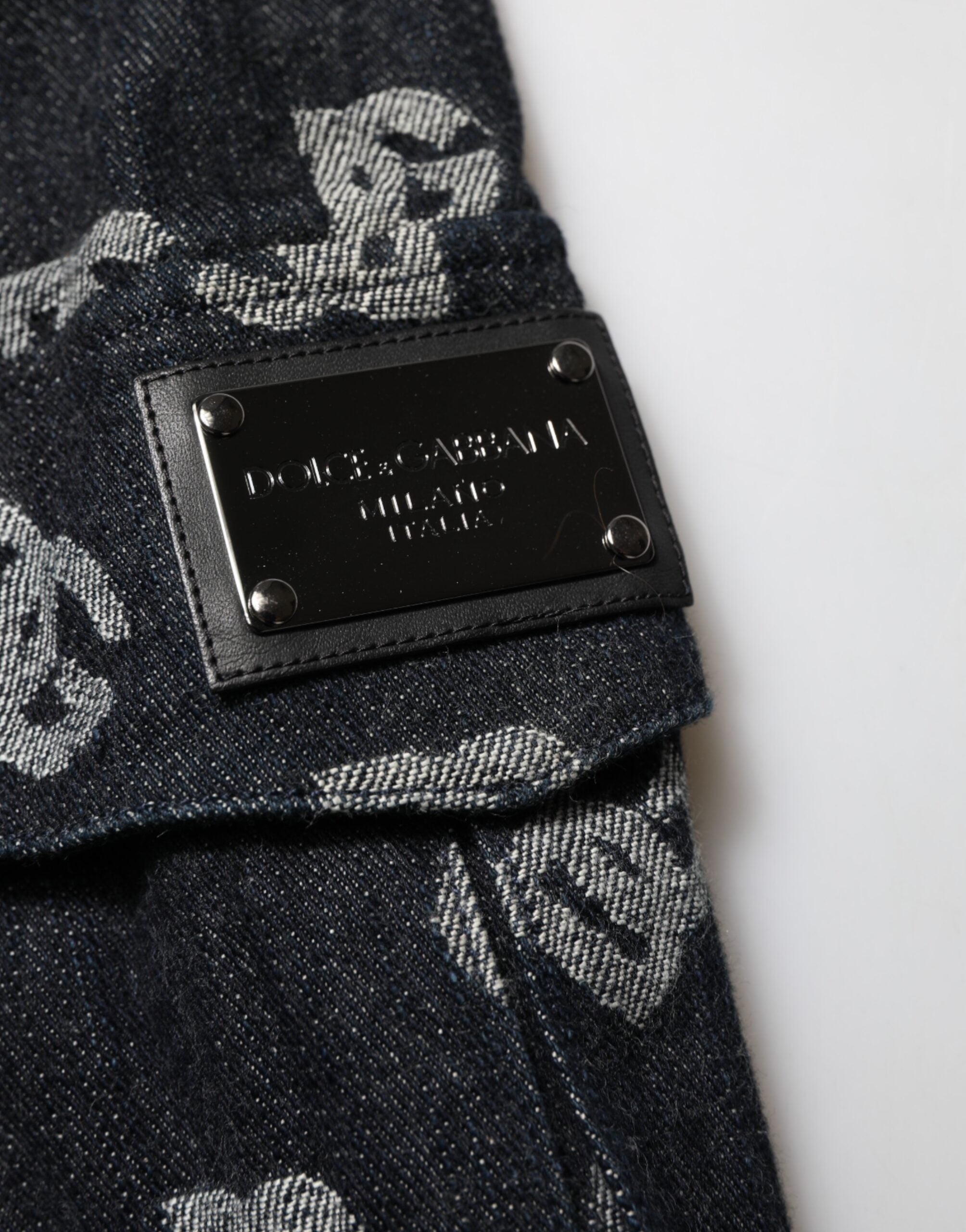 Dolce & Gabbana Black Monogram Denim Cargo Men's Bermuda Shorts