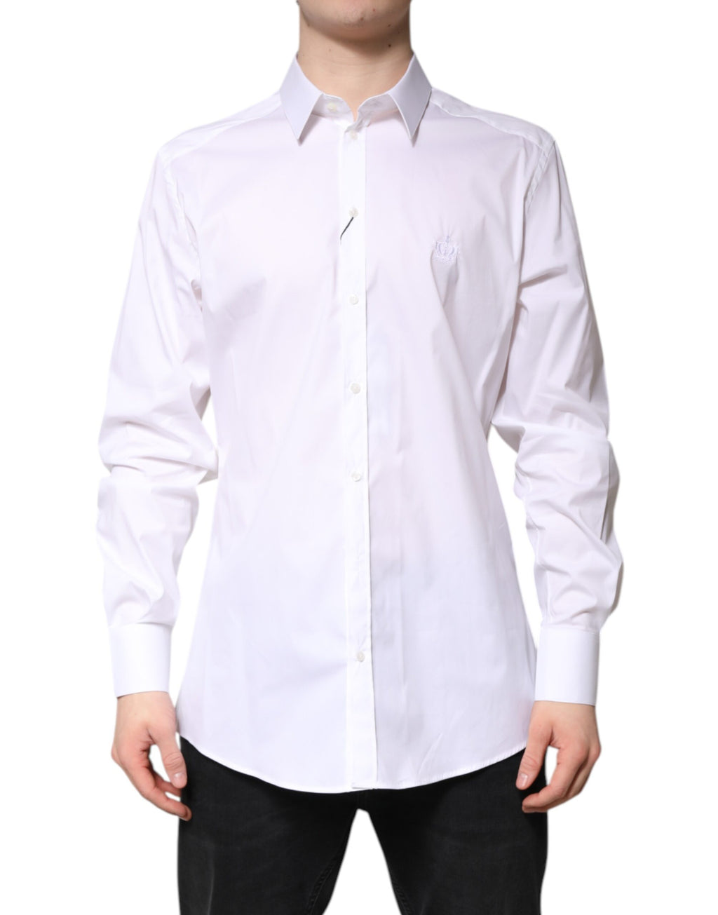 Dolce & Gabbana White Cotton Shirt with Gold Collar FormalDress