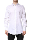 Dolce & Gabbana White Cotton Shirt with Gold Collar FormalDress