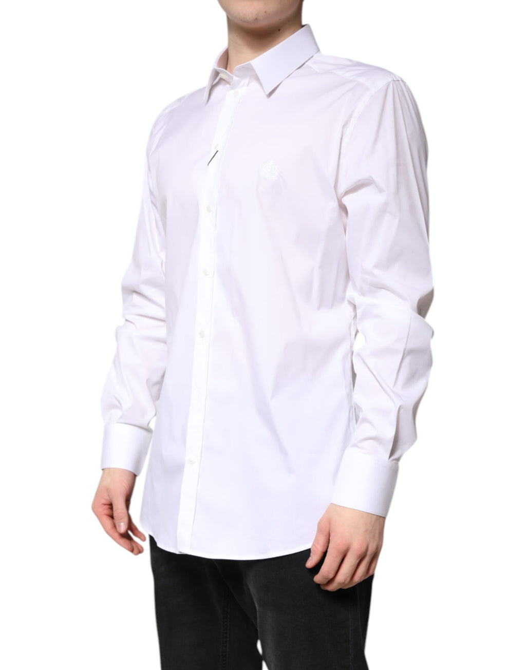 Dolce & Gabbana White Cotton Shirt with Gold Collar FormalDress