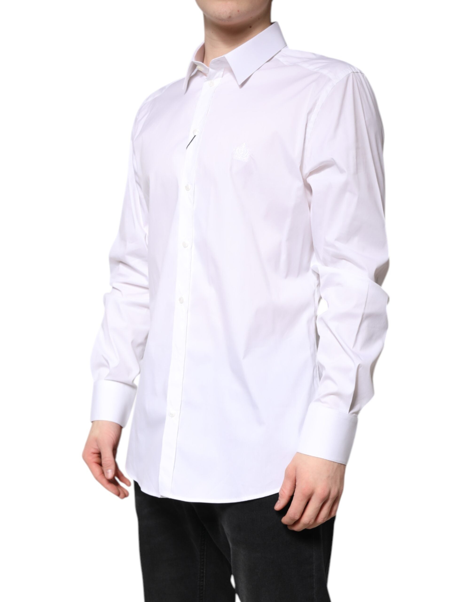 Dolce & Gabbana White Cotton Shirt with Gold Collar FormalDress