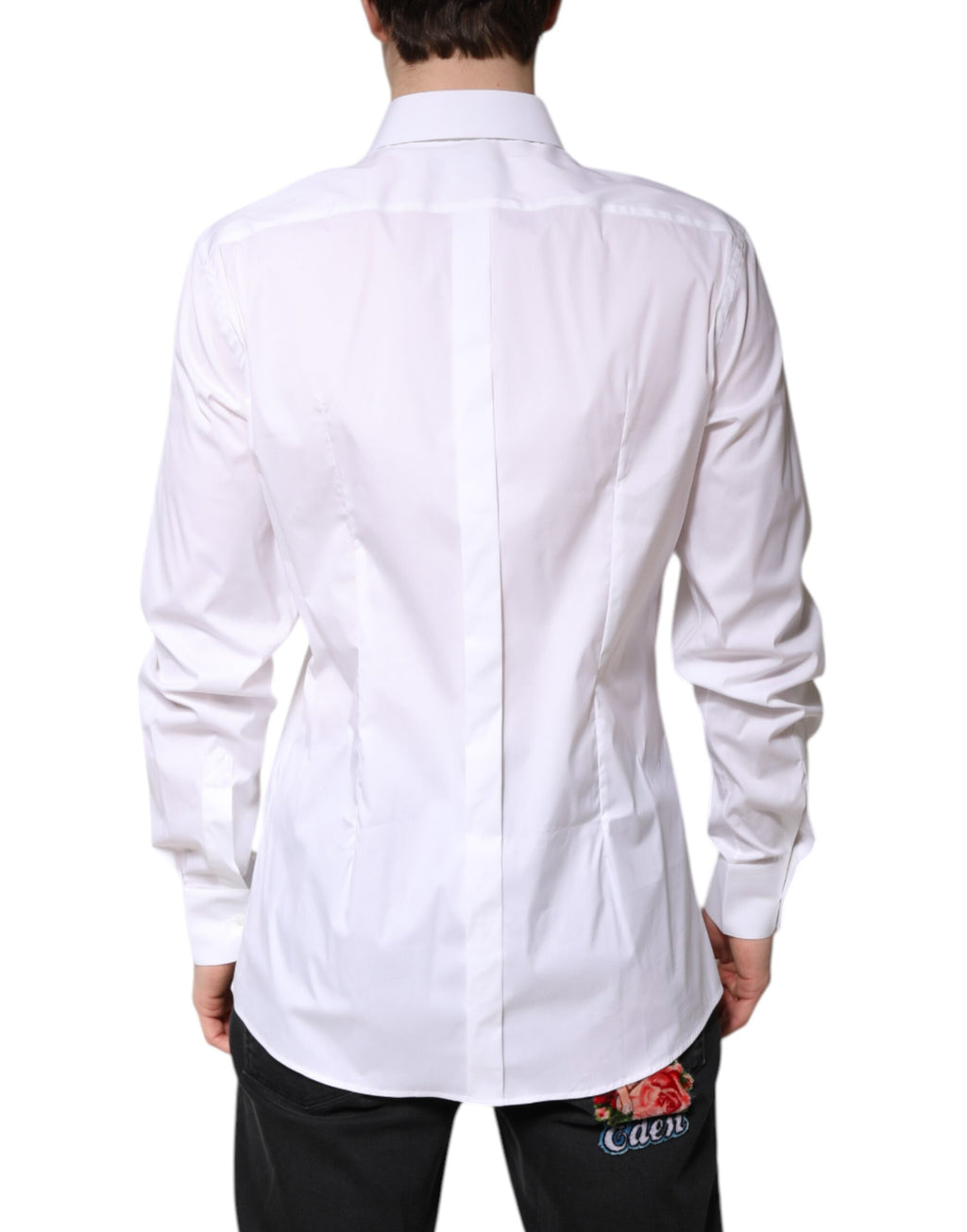 Dolce & Gabbana White Cotton Shirt with Gold Collar FormalDress