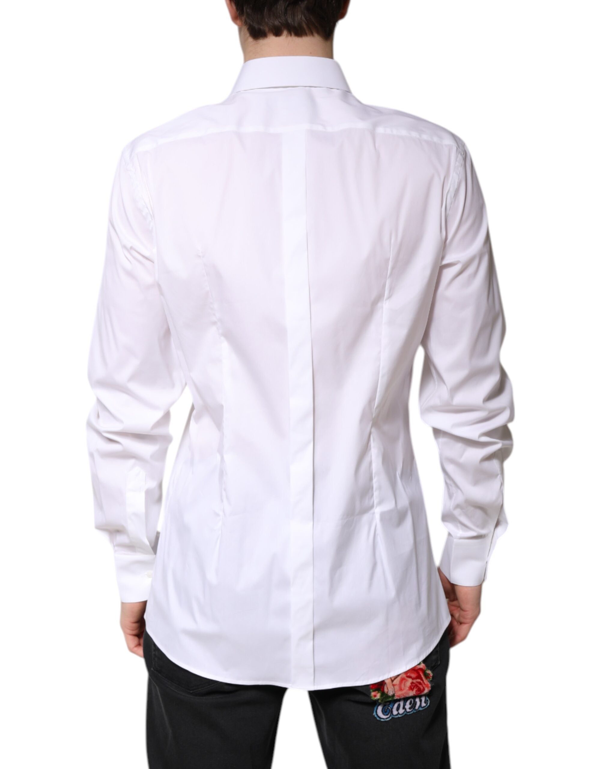 Dolce & Gabbana White Cotton Shirt with Gold Collar FormalDress