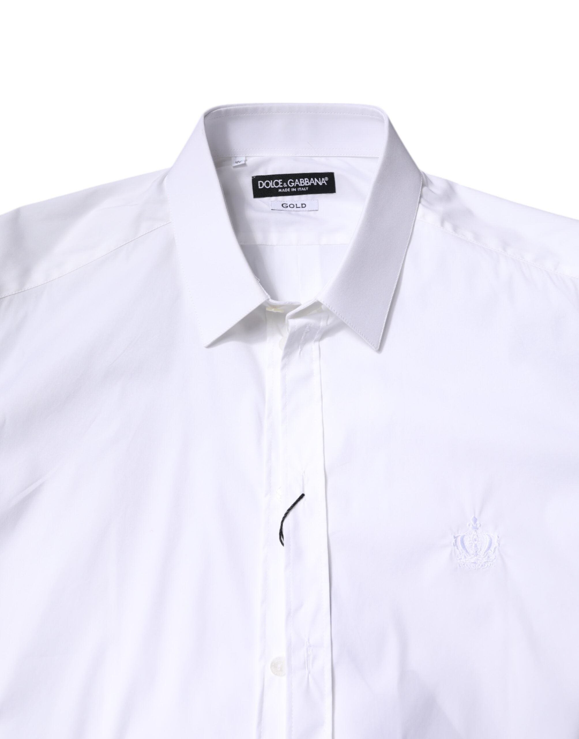 Dolce & Gabbana White Cotton Shirt with Gold Collar FormalDress