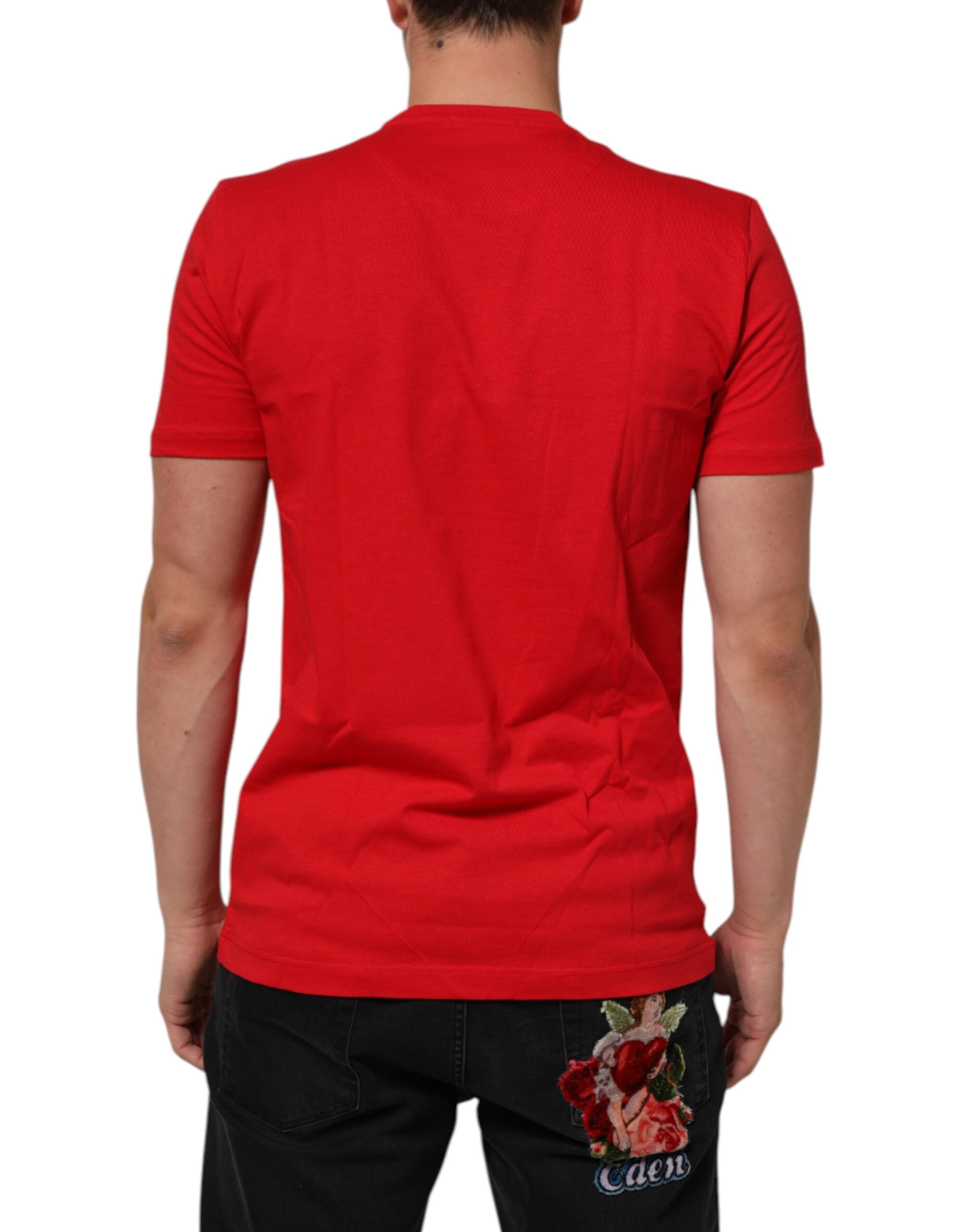 Dolce & Gabbana Red Goodluck 2023 Crew Neck Cotton T-Shirt