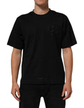 Dolce & Gabbana Schwarzes Logo Patch Baumwolle Männer T-Shirt mit Rundhalsausschnitt