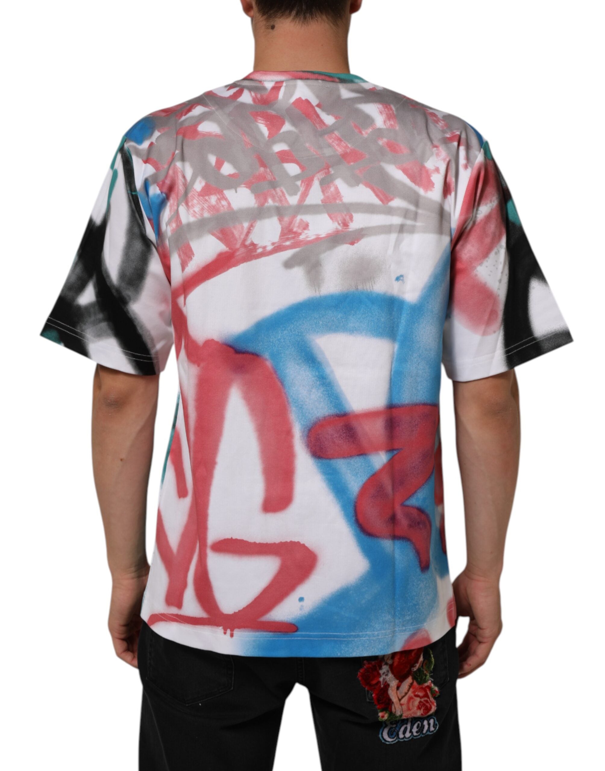 Dolce & Gabbana Weißes Graffiti-T-Shirt mit Rundhalsausschnitt und kurzen Ärmeln
