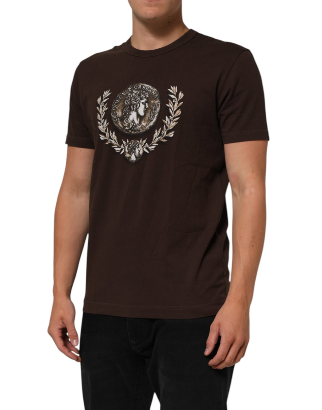 Dolce & Gabbana Men's Brown Laurel Coin Crewneck T-Shirt