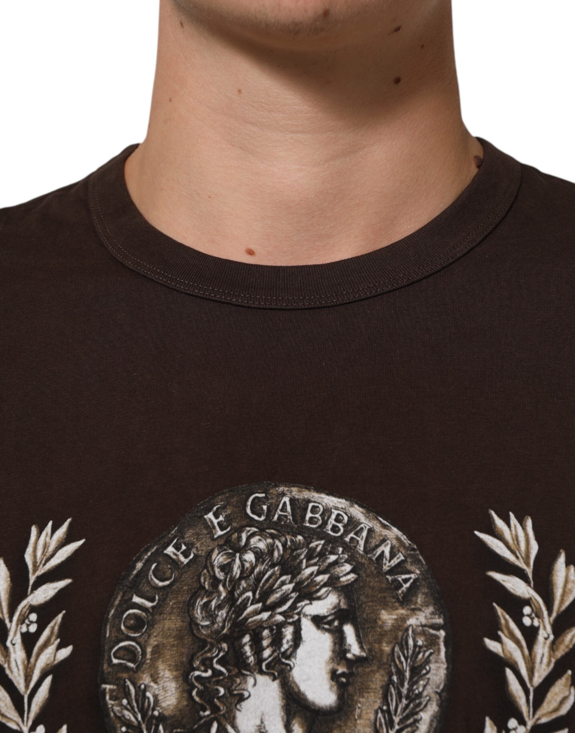 Dolce & Gabbana Men's Brown Laurel Coin Crewneck T-Shirt