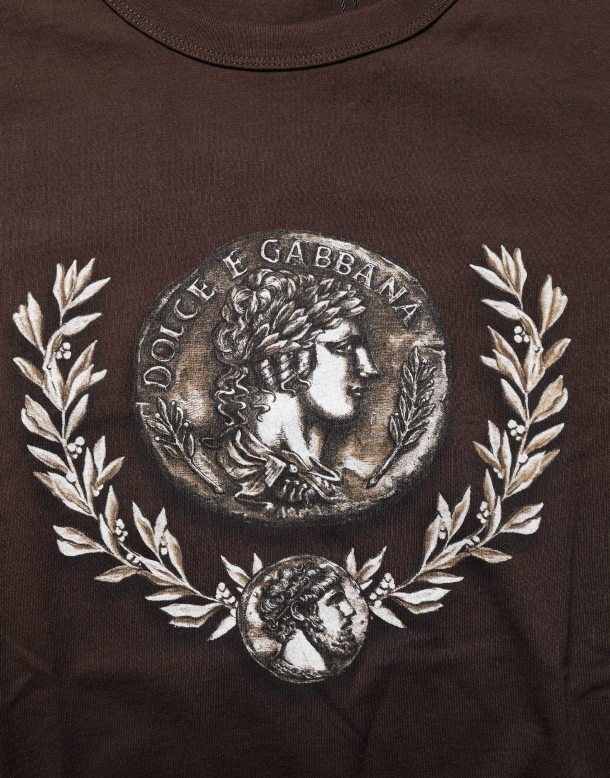 Dolce & Gabbana Men's Brown Laurel Coin Crewneck T-Shirt