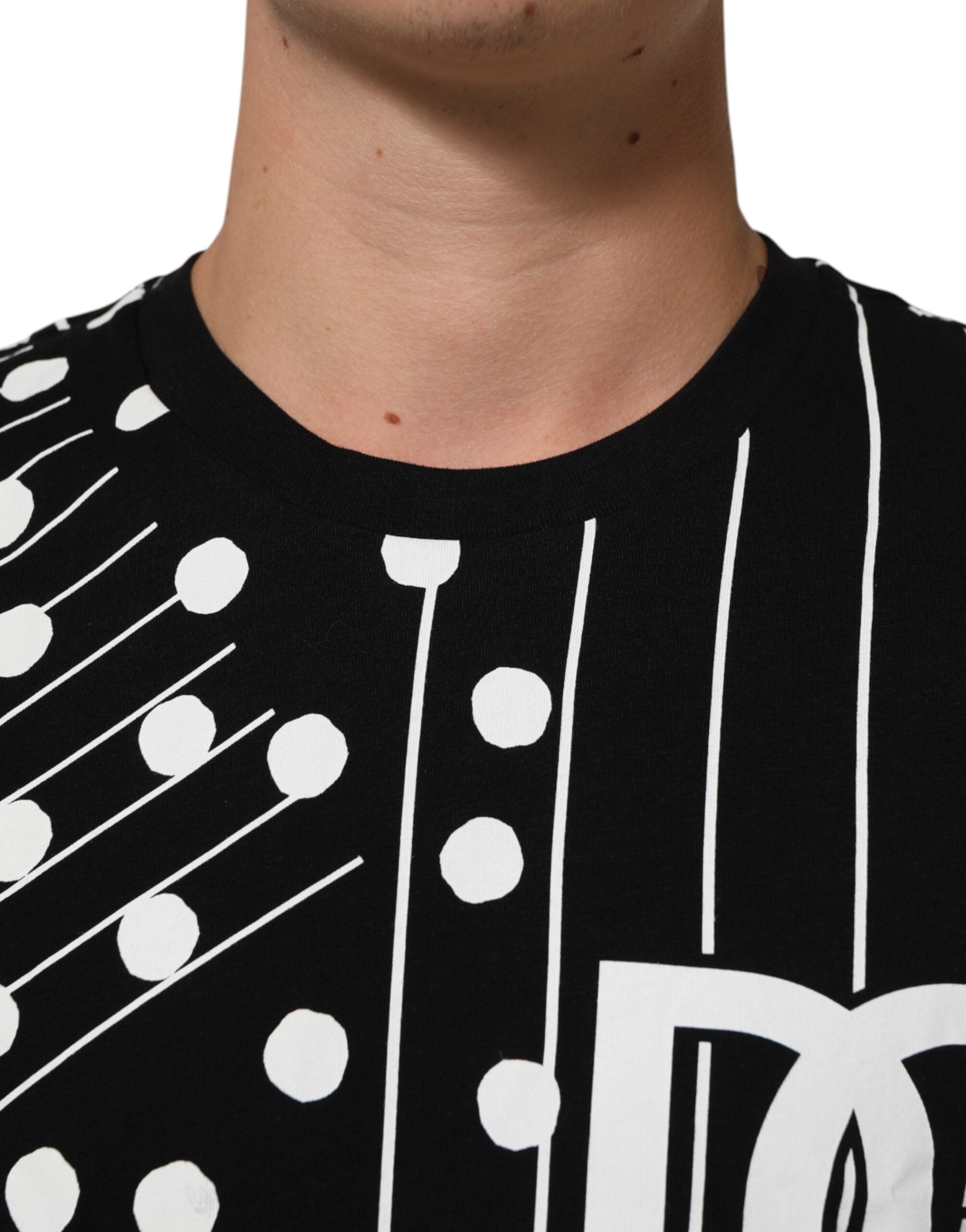 Dolce & Gabbana Black Cotton Crew Neck T-Shirt with Polka Dots