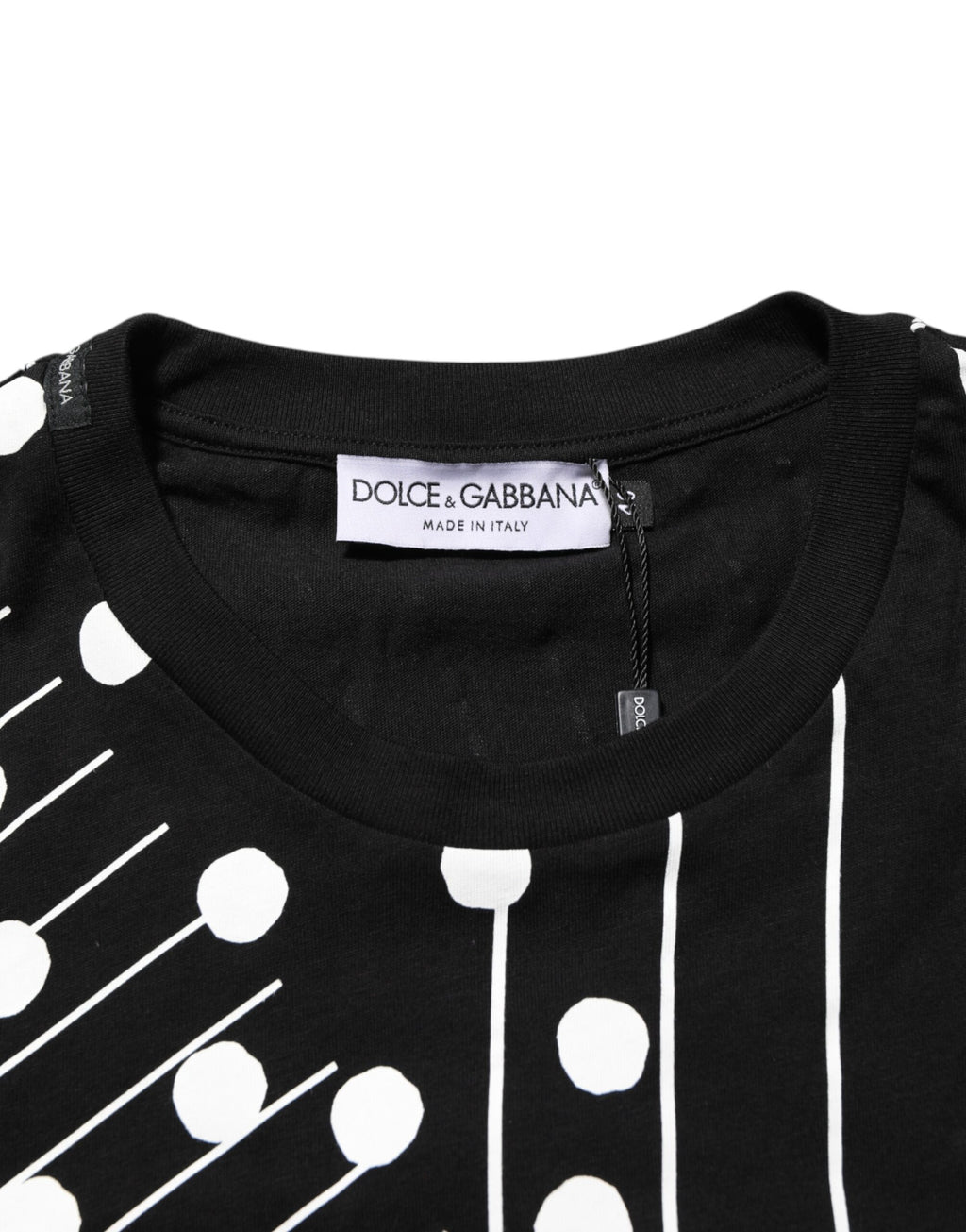 Dolce & Gabbana Black Cotton Crew Neck T-Shirt with Polka Dots