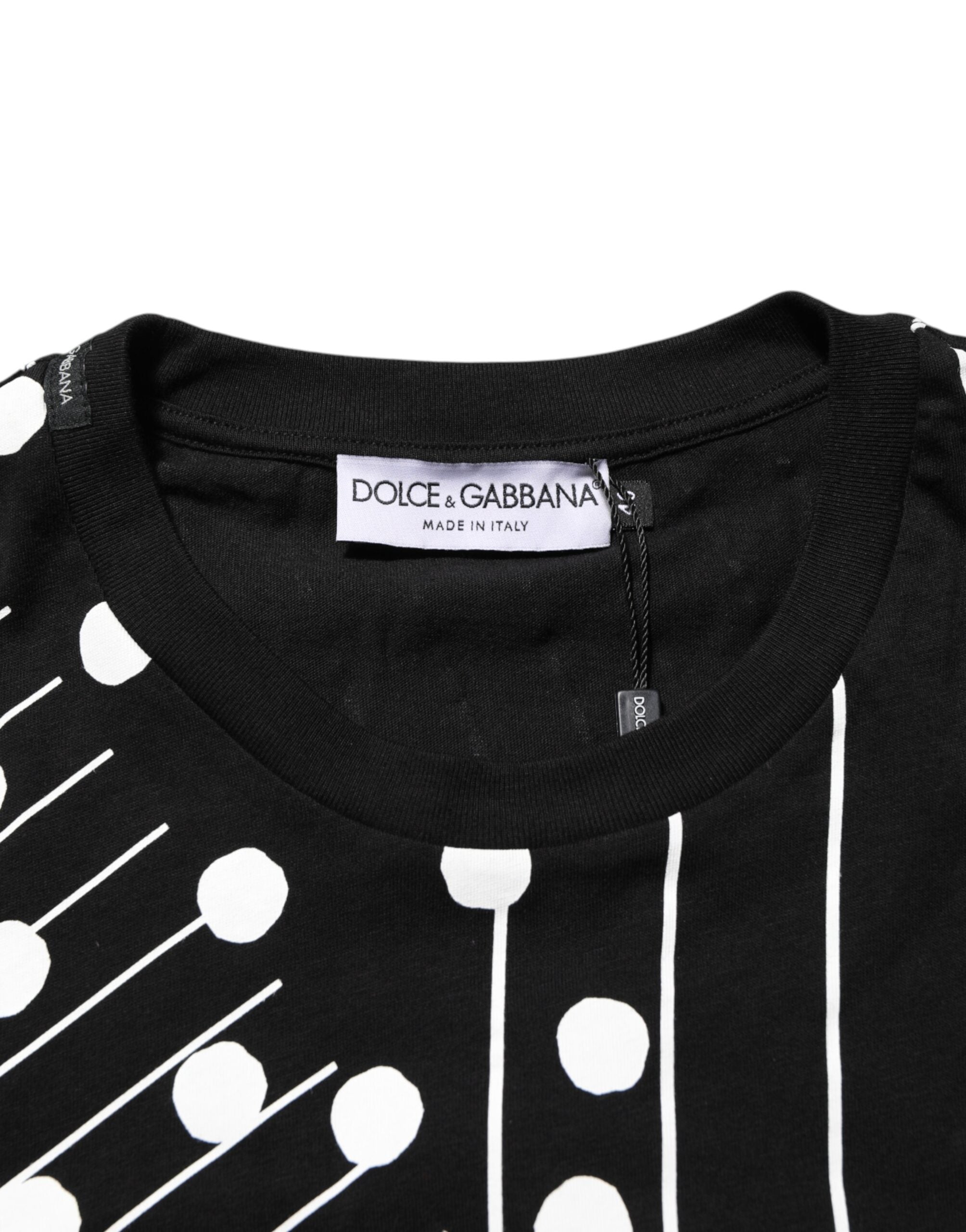 Dolce & Gabbana Black Cotton Crew Neck T-Shirt with Polka Dots