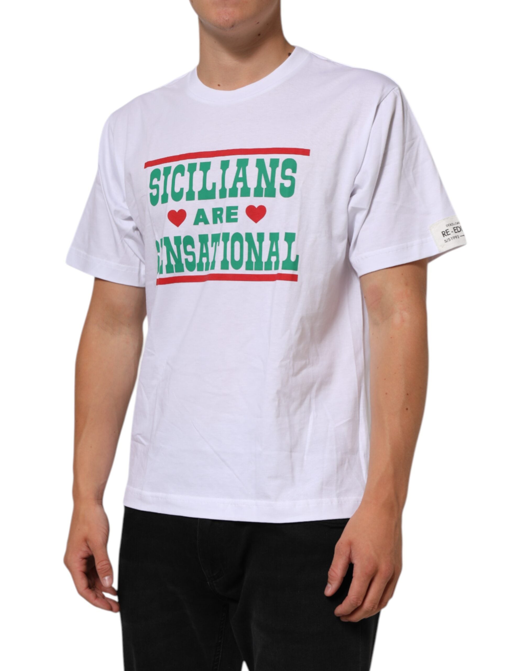 Dolce & Gabbana Weißes T-Shirt mit Rundhalsausschnitt aus Baumwolle mit Grafikdruck