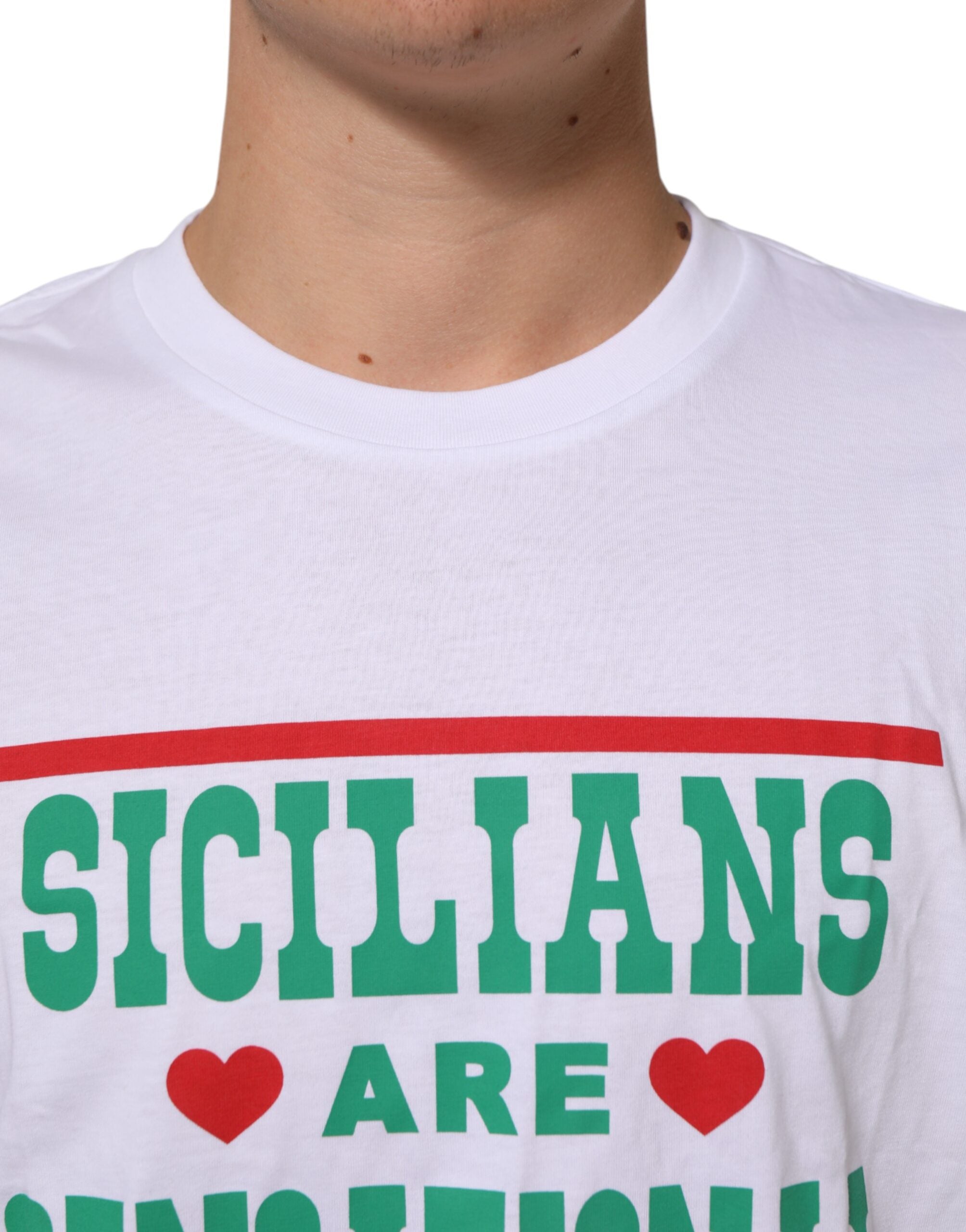 Dolce & Gabbana Weißes T-Shirt mit Rundhalsausschnitt aus Baumwolle mit Grafikdruck