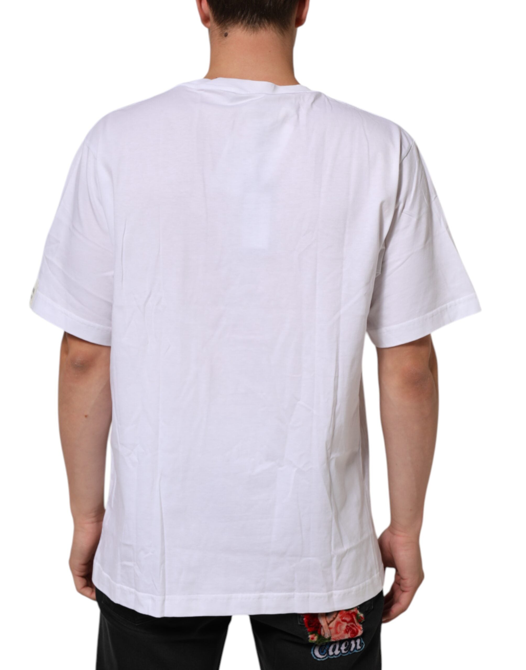 Dolce & Gabbana Weißes T-Shirt mit Rundhalsausschnitt aus Baumwolle mit Grafikdruck