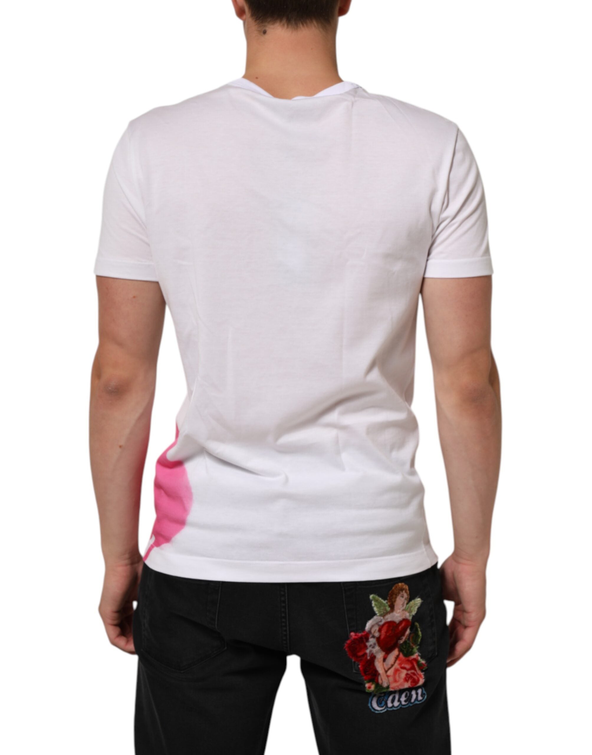 Dolce & Gabbana Weißes T-Shirt mit Rundhalsausschnitt aus Baumwolle mit Grafikdruck