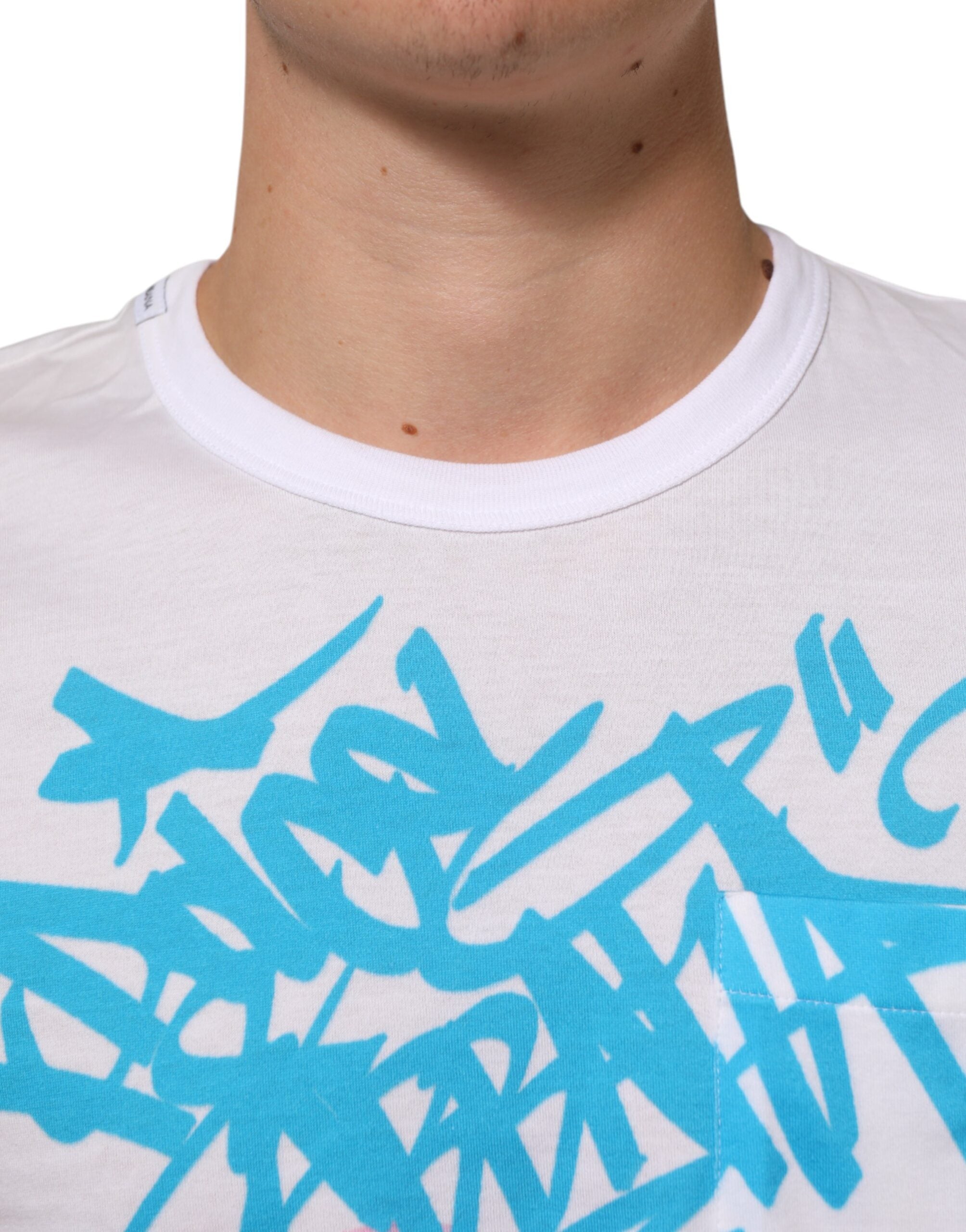 Dolce & Gabbana Weißes T-Shirt mit Rundhalsausschnitt aus Baumwolle mit Grafikdruck