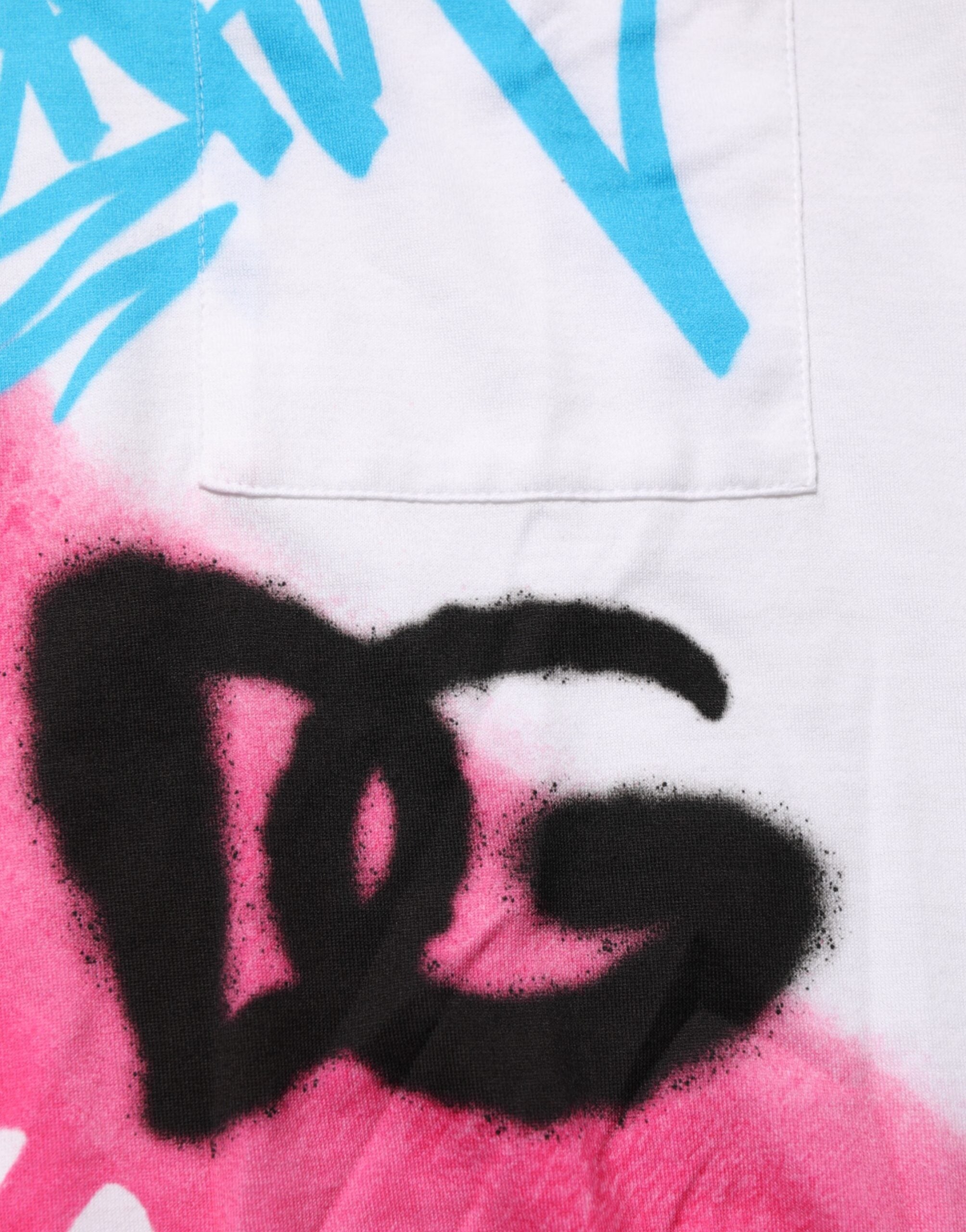 Dolce & Gabbana Weißes T-Shirt mit Rundhalsausschnitt aus Baumwolle mit Grafikdruck