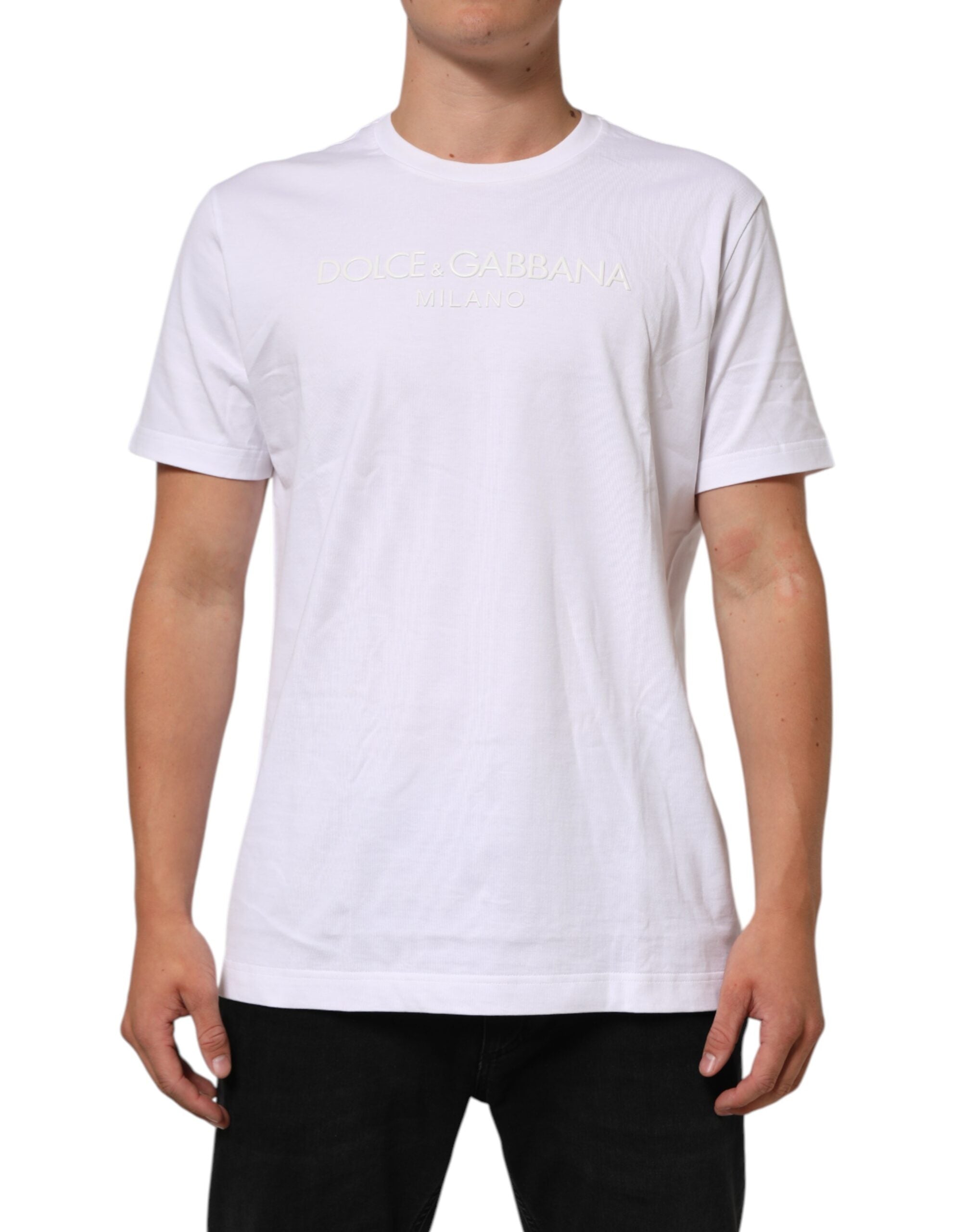 Dolce & Gabbana Weißes Baumwoll-T-Shirt mit Rundhalsausschnitt und kurzen Ärmeln