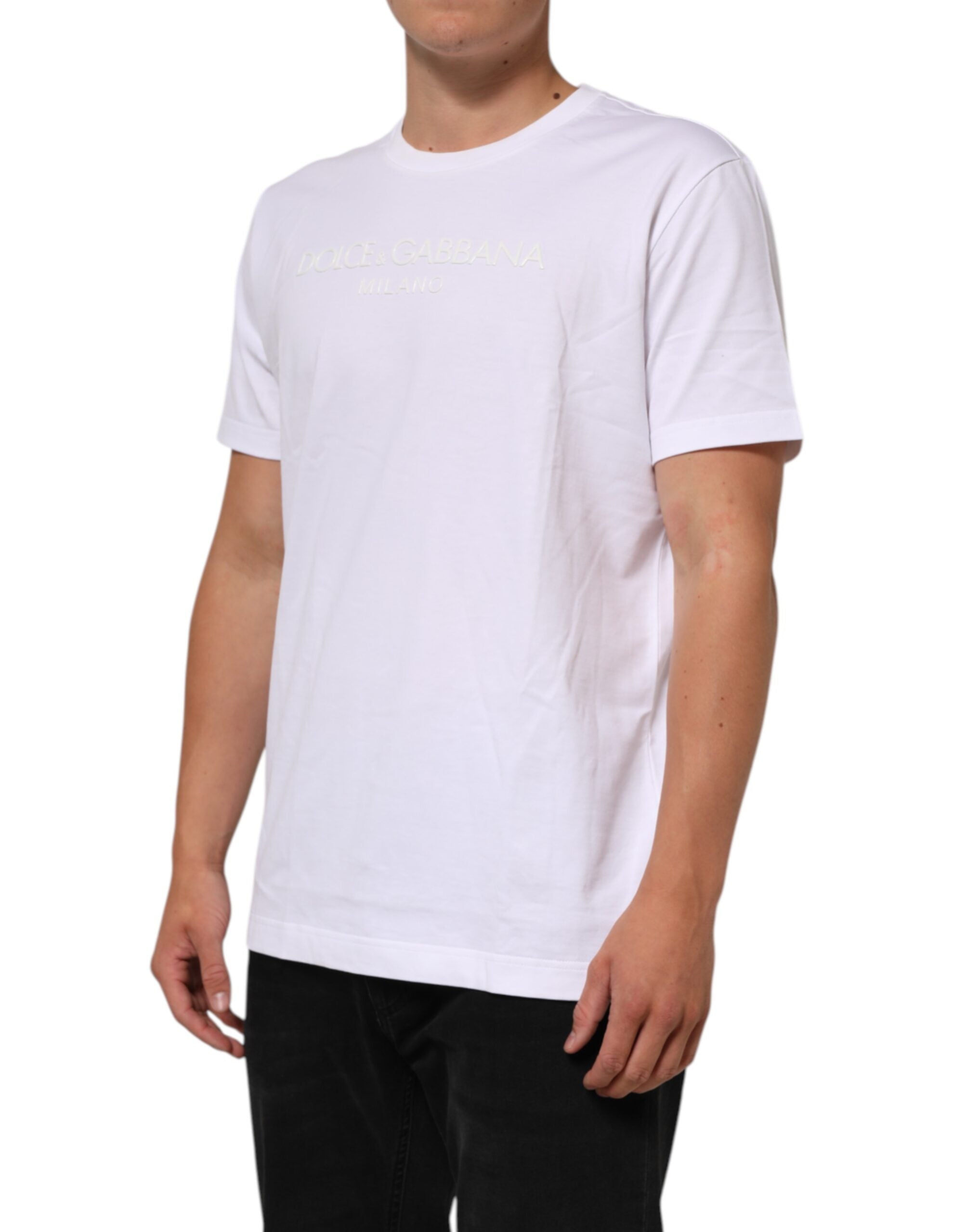 Dolce & Gabbana Weißes Baumwoll-T-Shirt mit Rundhalsausschnitt und kurzen Ärmeln