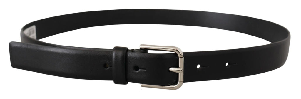 Dolce & Gabbana Black Calfskin Silver Logo Buckle Belt