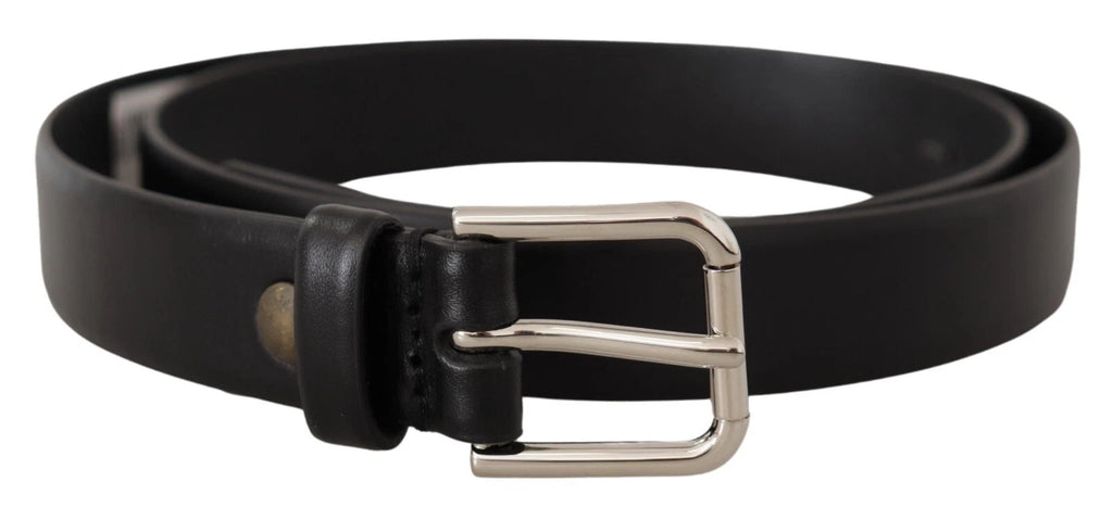 Dolce & Gabbana Black Calfskin Silver Logo Buckle Belt