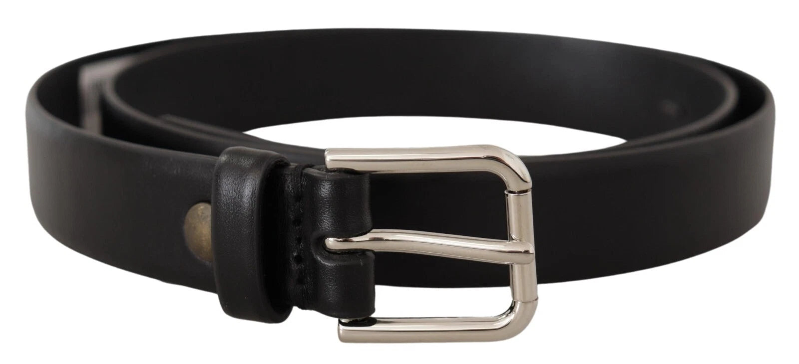 Dolce & Gabbana Black Calfskin Silver Logo Buckle Belt