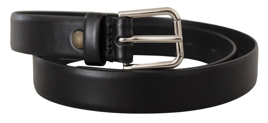Dolce & Gabbana Black Calfskin Silver Logo Buckle Belt