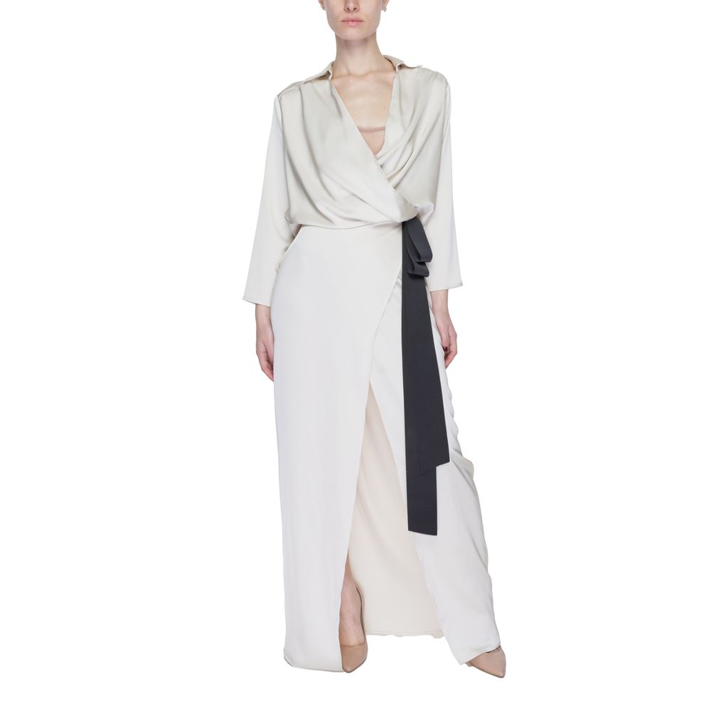 Sandro Ferrone Beigefarbenes Polyester-Maxikleid