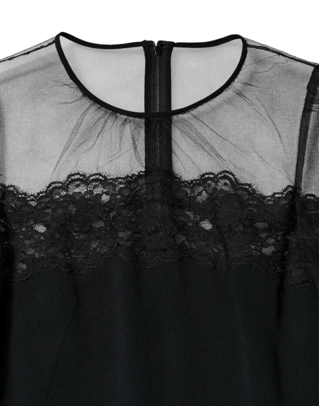 Dolce & Gabbana Schwarzes Spitzenbesetztes Nylon Tüll EtuikleidMidi Dress