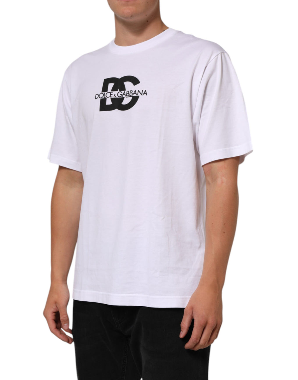 Dolce & Gabbana White Logo Print Cotton Crewneck Men's T-Shirt