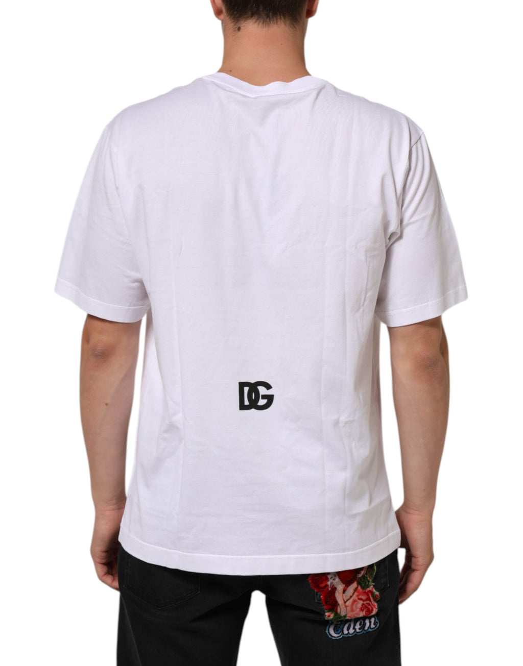 Dolce & Gabbana White Logo Print Cotton Crewneck Men's T-Shirt