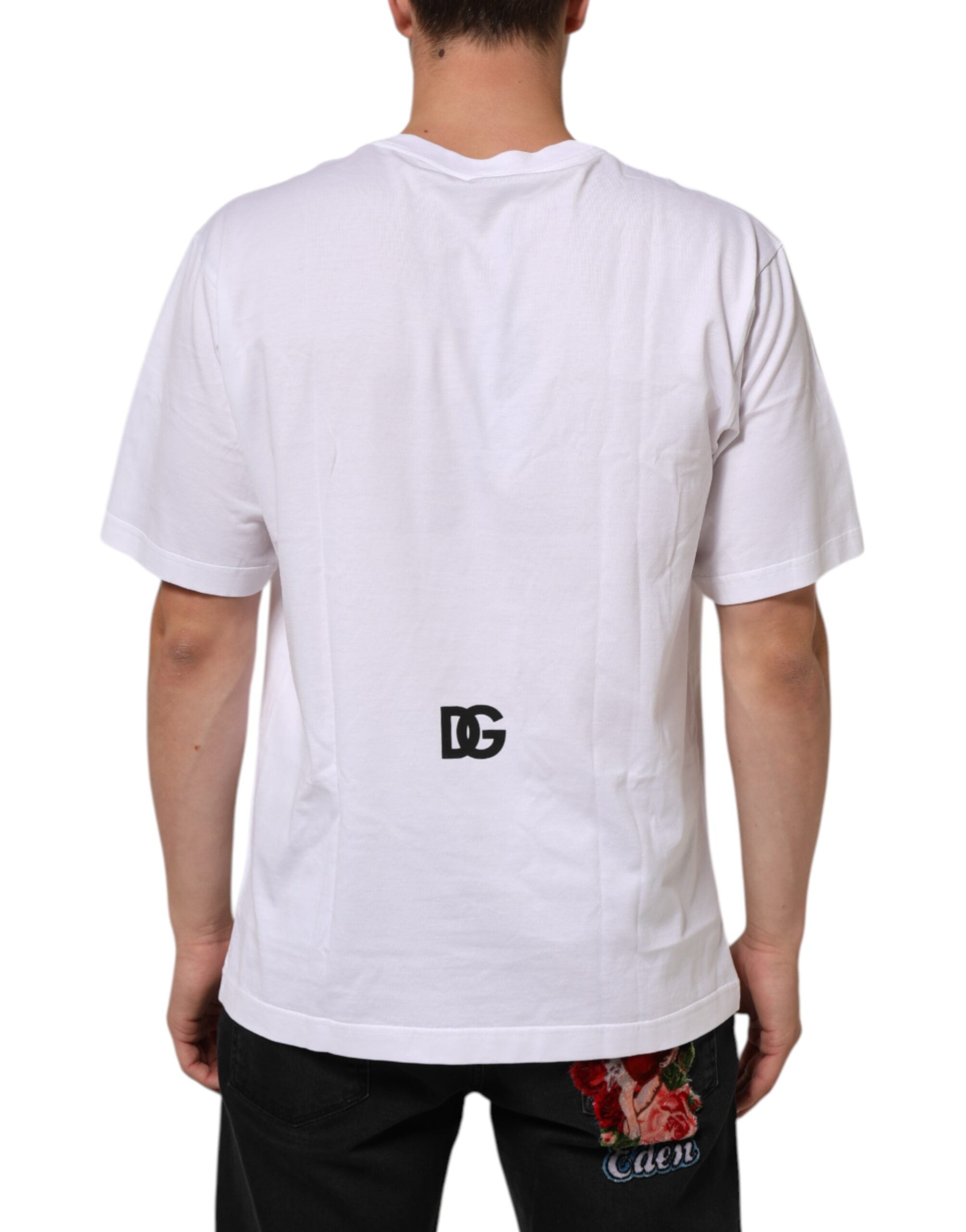 Dolce & Gabbana White Logo Print Cotton Crewneck Men's T-Shirt