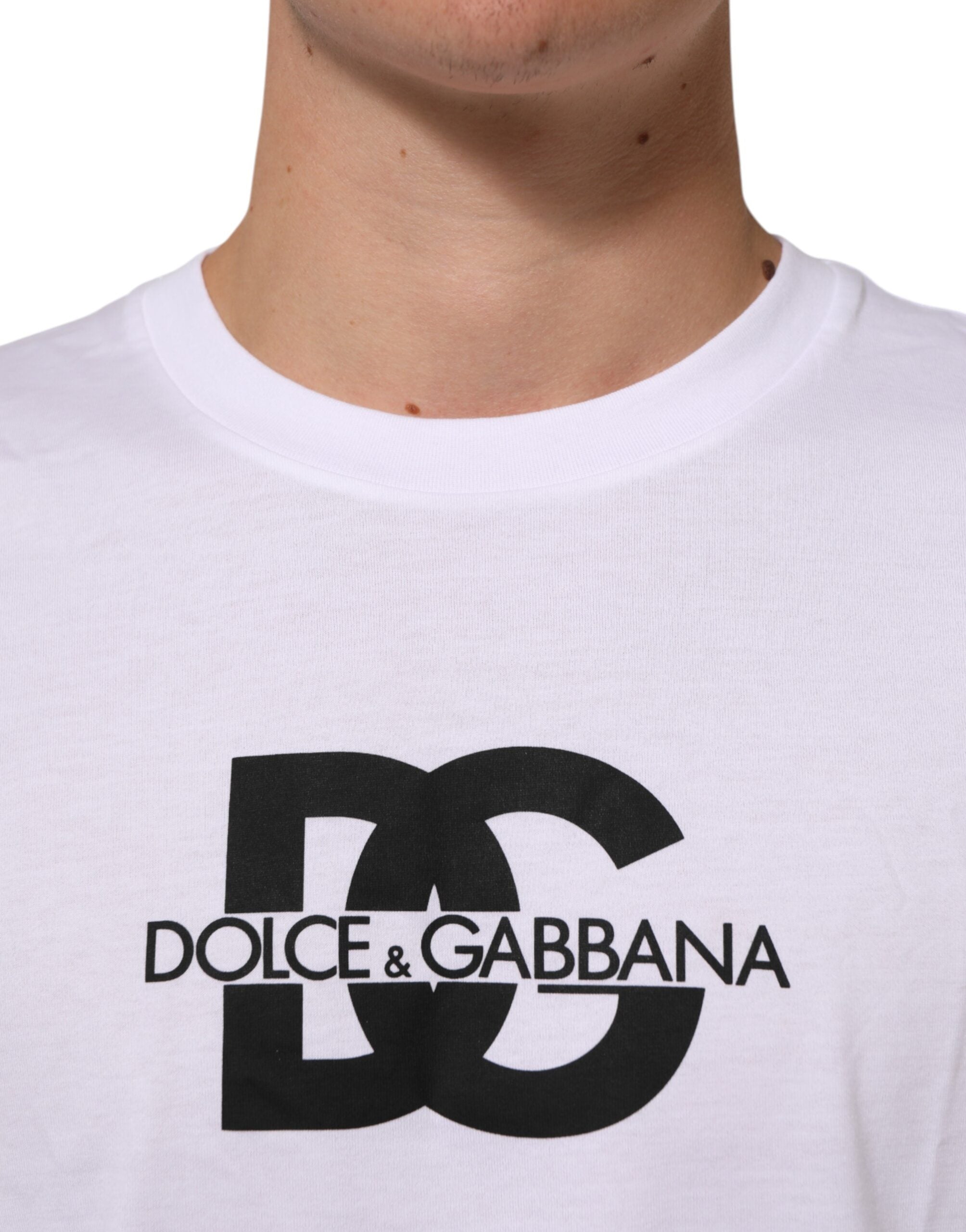Dolce & Gabbana White Logo Print Cotton Crewneck Men's T-Shirt