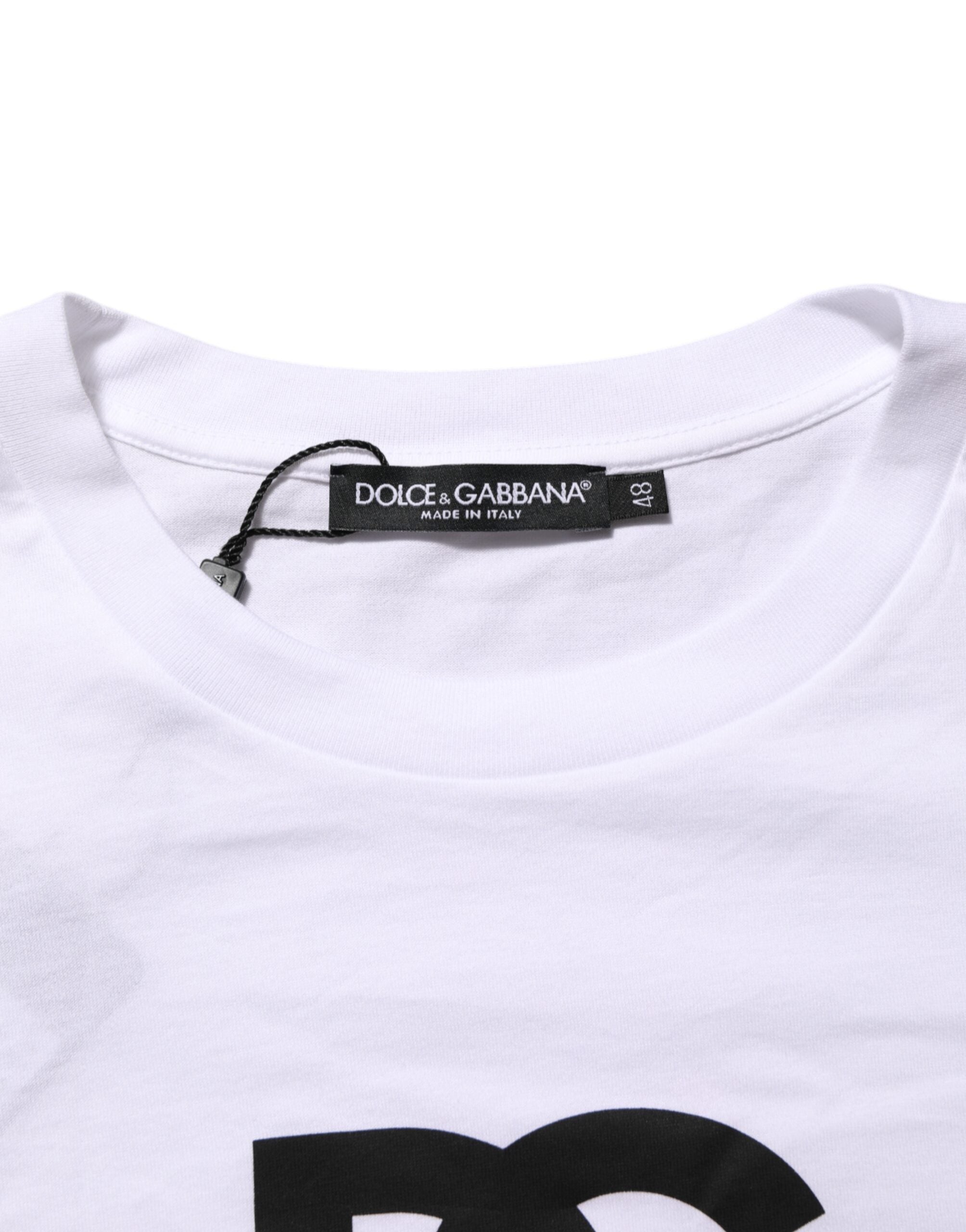 Dolce & Gabbana White Logo Print Cotton Crewneck Men's T-Shirt
