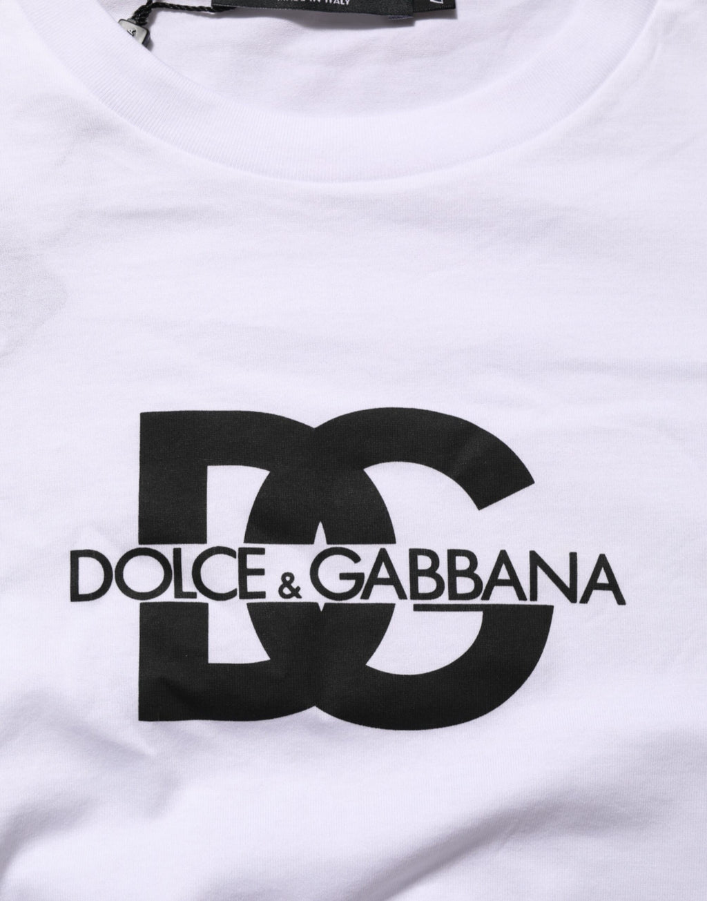 Dolce & Gabbana White Logo Print Cotton Crewneck Men's T-Shirt