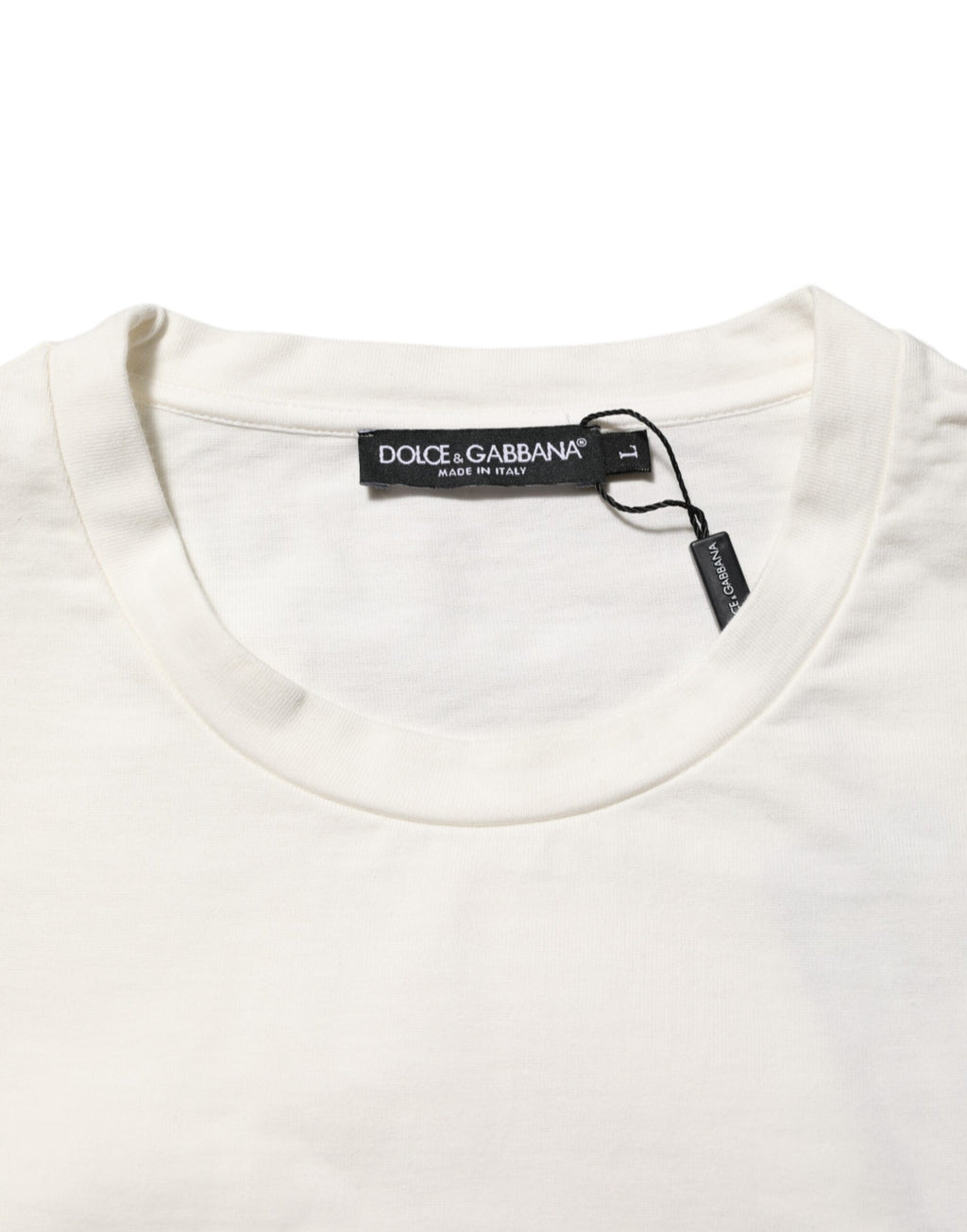 Dolce & Gabbana White Logo Print Cotton Crewneck Men's T-Shirt