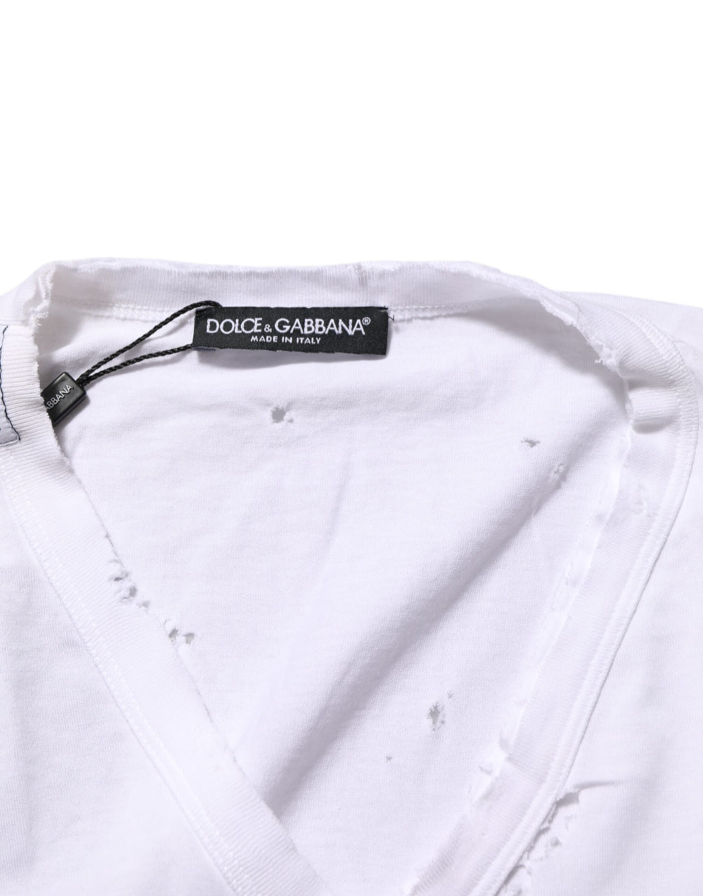 Dolce & Gabbana Weißes Distressed Baumwolle V-Ausschnitt Männer-T-Shirt