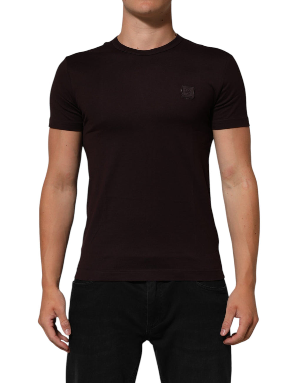 Dolce & Gabbana Brown Logo Plaque Cotton Crewneck T-Shirt