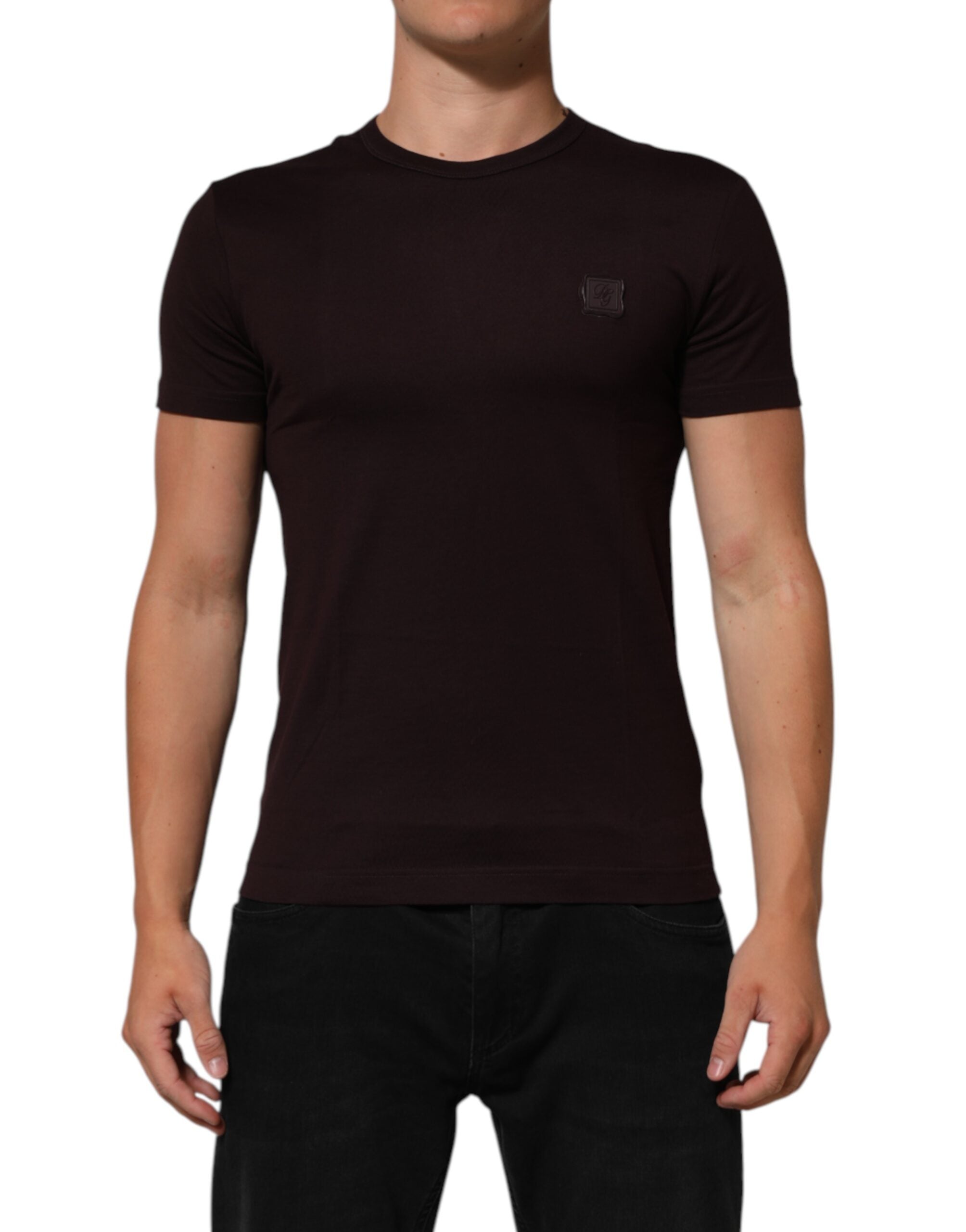 Dolce & Gabbana Brown Logo Plaque Cotton Crewneck T-Shirt