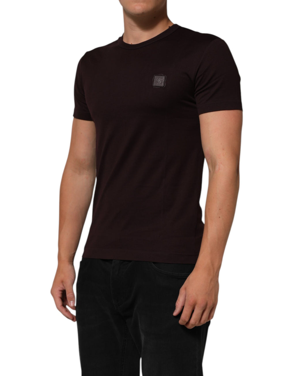 Dolce & Gabbana Brown Logo Plaque Cotton Crewneck T-Shirt