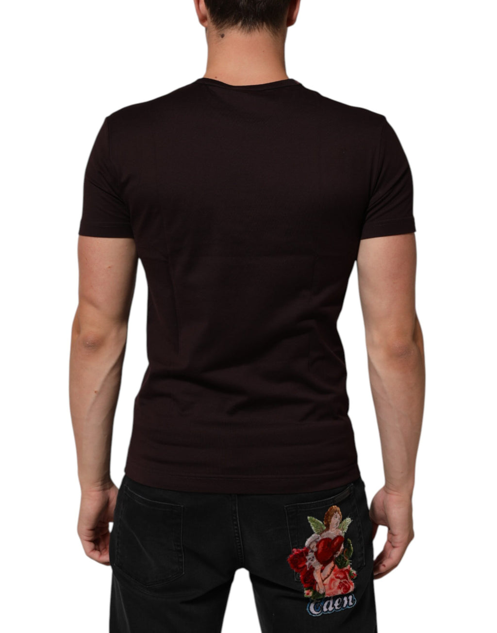 Dolce & Gabbana Brown Logo Plaque Cotton Crewneck T-Shirt