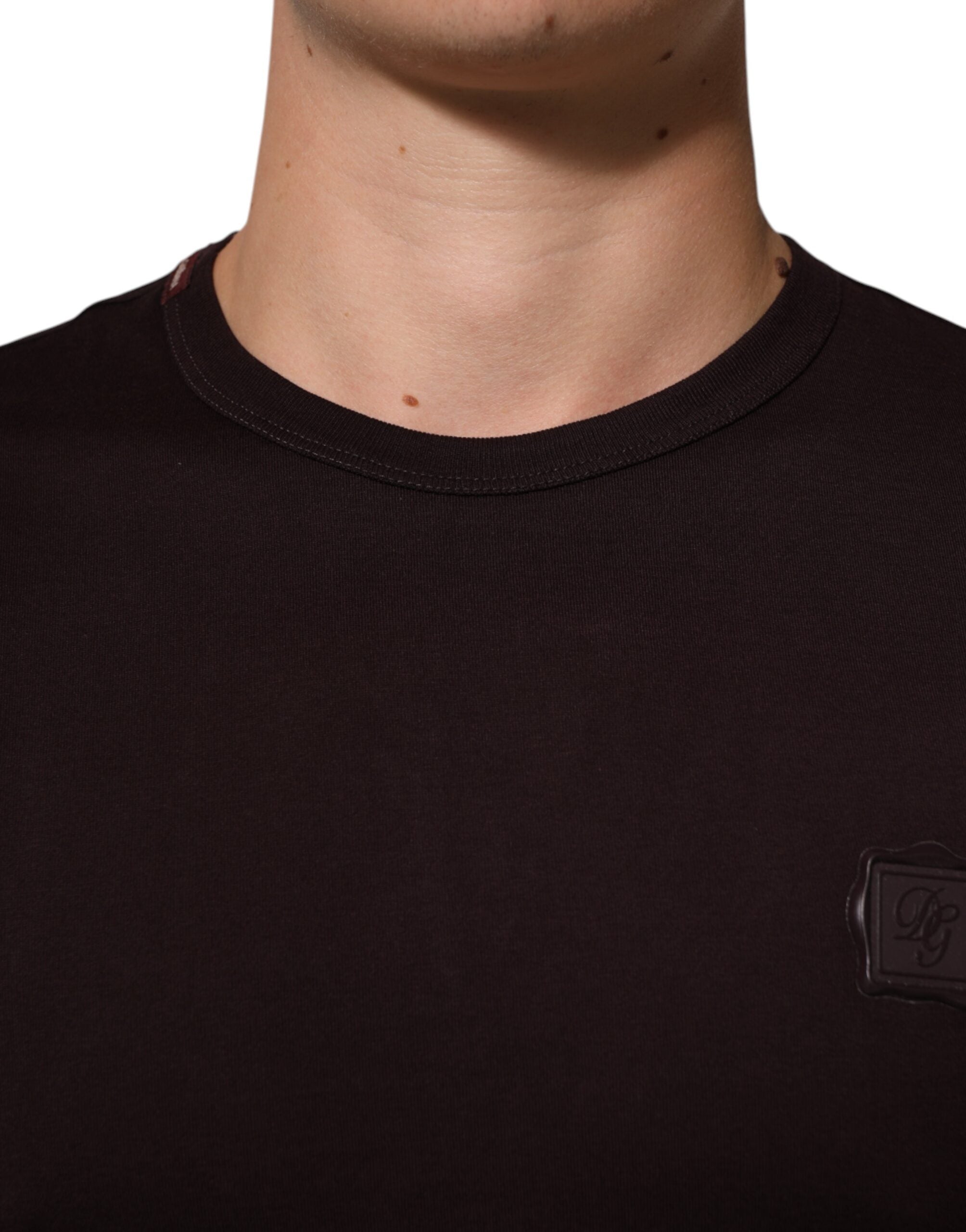 Dolce & Gabbana Brown Logo Plaque Cotton Crewneck T-Shirt