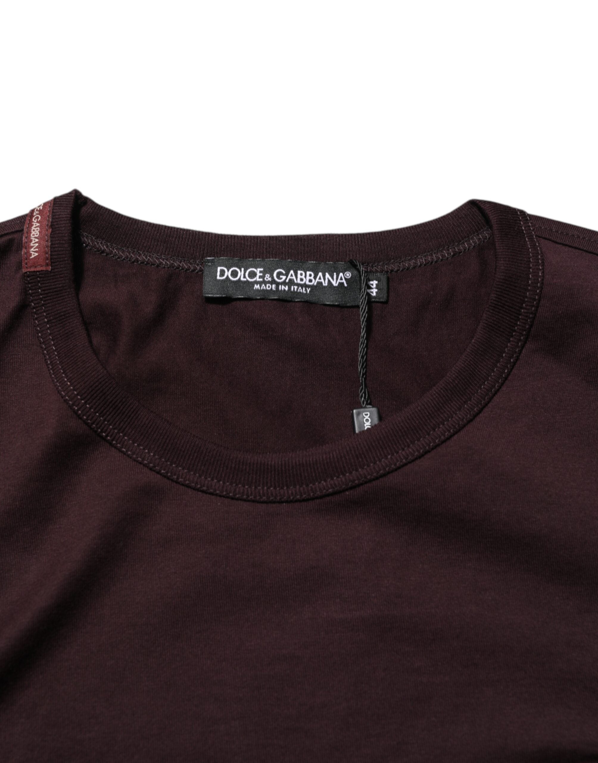 Dolce & Gabbana Brown Logo Plaque Cotton Crewneck T-Shirt