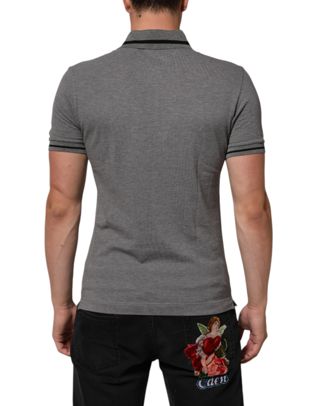 Dolce & Gabbana Grey Polo Shirt with Logo Embroidery and Collar